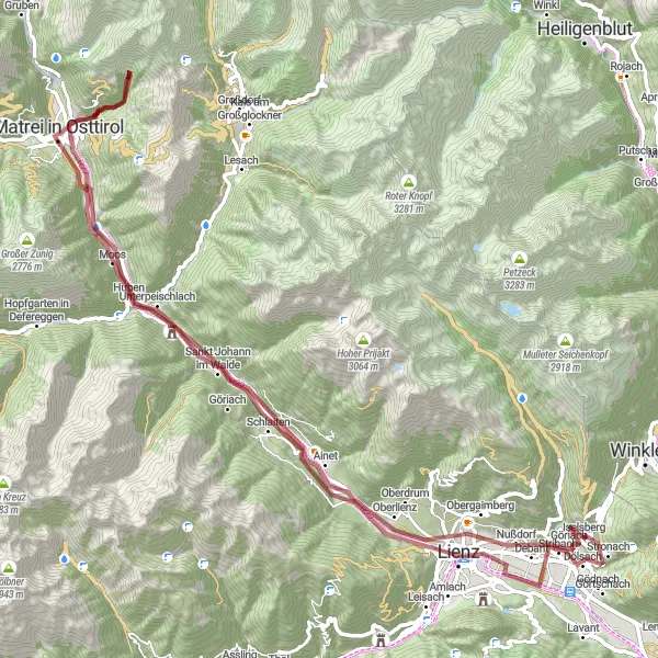 Map miniature of "Discover the Treasures of Osttirol" cycling inspiration in Tirol, Austria. Generated by Tarmacs.app cycling route planner