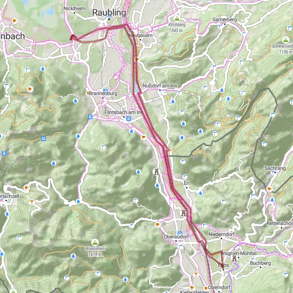 Miniatura mapy "Trasa Gravelowa od Ebbs: Florianiberg - Gletscherschliff bei Fischbach" - trasy rowerowej w Tirol, Austria. Wygenerowane przez planer tras rowerowych Tarmacs.app