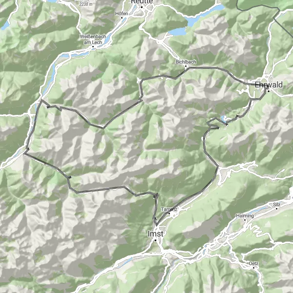 Map miniature of "Immersive Journey through Biberwier and Lermoos" cycling inspiration in Tirol, Austria. Generated by Tarmacs.app cycling route planner