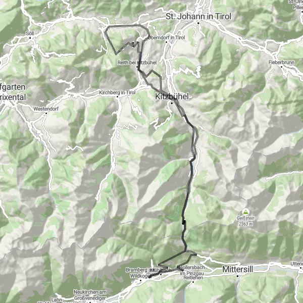 Map miniature of "Mountainous Marvels" cycling inspiration in Tirol, Austria. Generated by Tarmacs.app cycling route planner