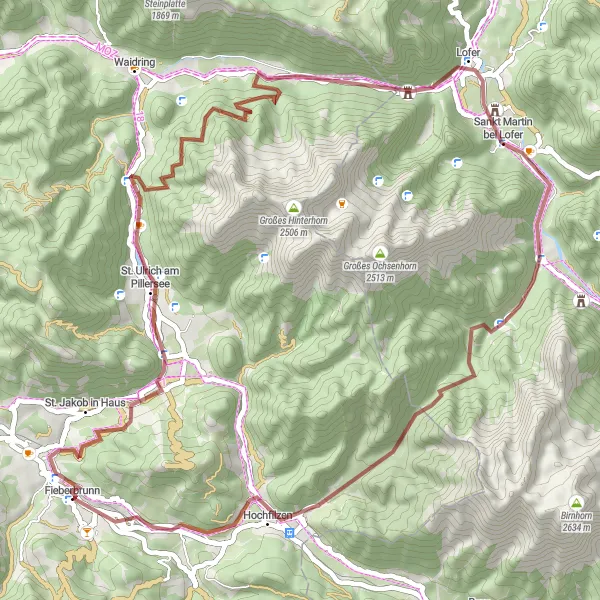 Map miniature of "Gravel Route to Lehrbergköpfl and Pass Strub" cycling inspiration in Tirol, Austria. Generated by Tarmacs.app cycling route planner