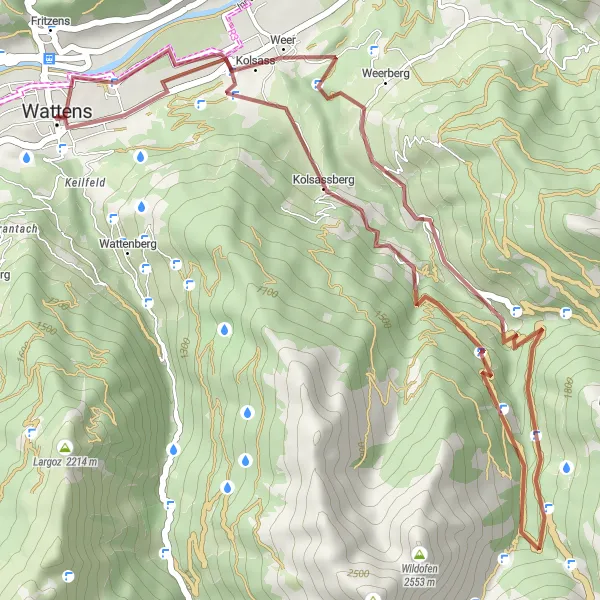 Miniaturekort af cykelinspirationen "Grusvejscykelrute til Fritzens Observationstårn" i Tirol, Austria. Genereret af Tarmacs.app cykelruteplanlægger