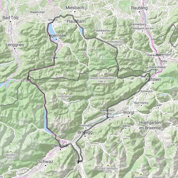 Mapa miniatúra "Fügen - Schlitterer Wasserfall - Fügen" cyklistická inšpirácia v Tirol, Austria. Vygenerované cyklistickým plánovačom trás Tarmacs.app