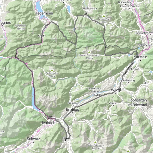 Miniaturní mapa "Trasa kolem Achensee" inspirace pro cyklisty v oblasti Tirol, Austria. Vytvořeno pomocí plánovače tras Tarmacs.app