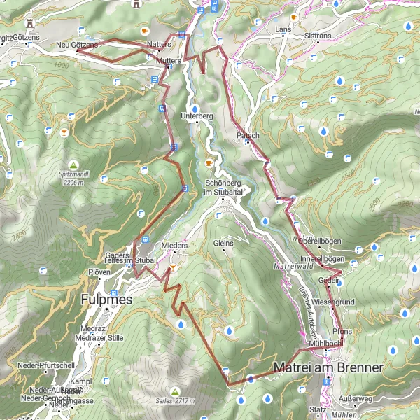 Karten-Miniaturansicht der Radinspiration "Gravelroute durch Telfes im Stubai" in Tirol, Austria. Erstellt vom Tarmacs.app-Routenplaner für Radtouren