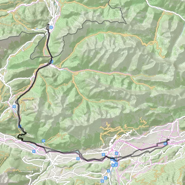 Miniatua del mapa de inspiración ciclista "Aventura en Carretera desde Hall in Tirol a Palmbühel" en Tirol, Austria. Generado por Tarmacs.app planificador de rutas ciclistas