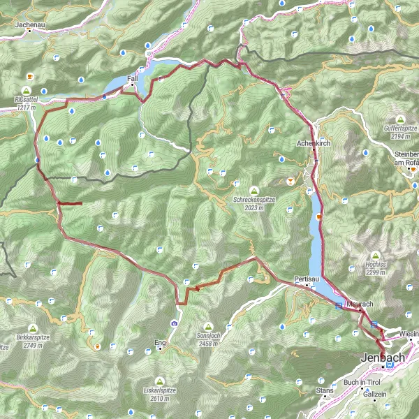 Miniaturekort af cykelinspirationen "Jenbach Mountain Gravel Adventure" i Tirol, Austria. Genereret af Tarmacs.app cykelruteplanlægger