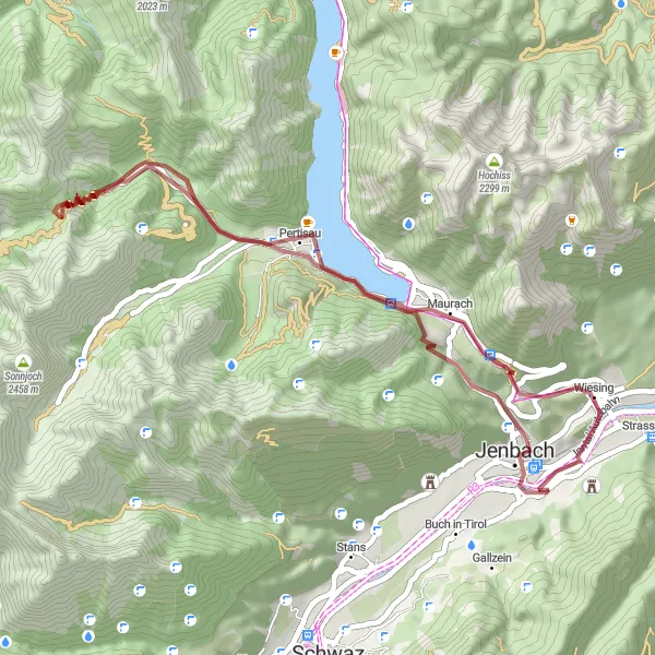 Kartminiatyr av "Grusväg Cykeltur till Kanzelkehre och Pertisau" cykelinspiration i Tirol, Austria. Genererad av Tarmacs.app cykelruttplanerare