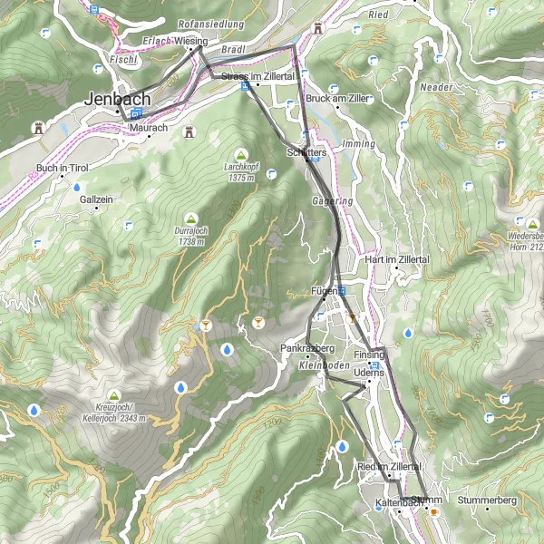 Karttaminiaatyyri "Zillertalbahn Nr.1 »Raimund« Road Tour" pyöräilyinspiraatiosta alueella Tirol, Austria. Luotu Tarmacs.app pyöräilyreittisuunnittelijalla