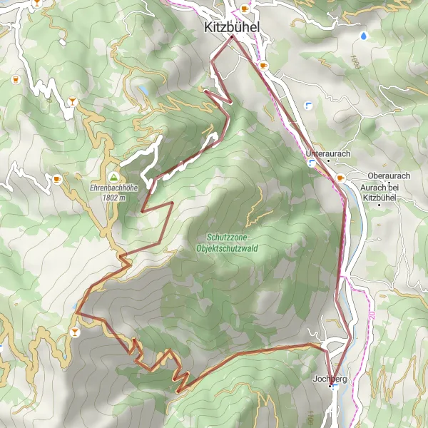 Miniatura della mappa di ispirazione al ciclismo "Giro in Gravel attraverso Pengelstein e Kitzbühel" nella regione di Tirol, Austria. Generata da Tarmacs.app, pianificatore di rotte ciclistiche