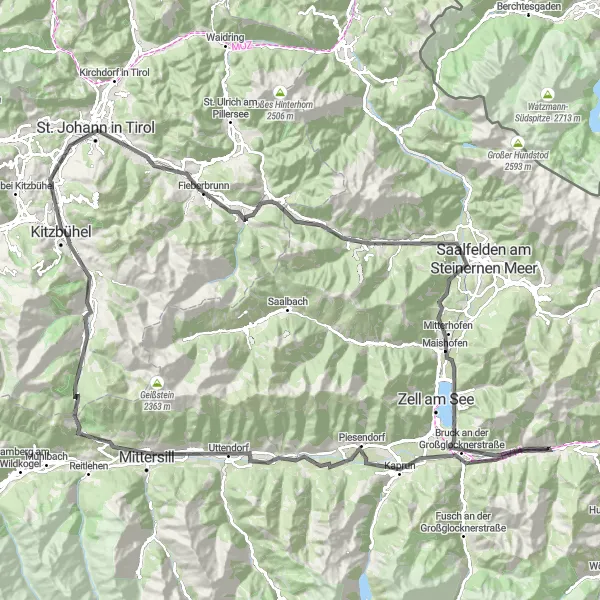 Miniatua del mapa de inspiración ciclista "Ruta a través de Jochberg y sus alrededores" en Tirol, Austria. Generado por Tarmacs.app planificador de rutas ciclistas