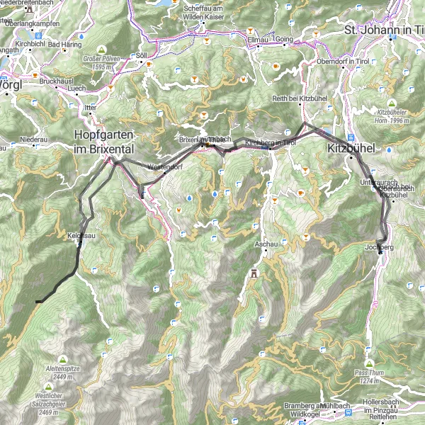 Miniaturekort af cykelinspirationen "Rundtur på landevej gennem det smukke Tyrol" i Tirol, Austria. Genereret af Tarmacs.app cykelruteplanlægger