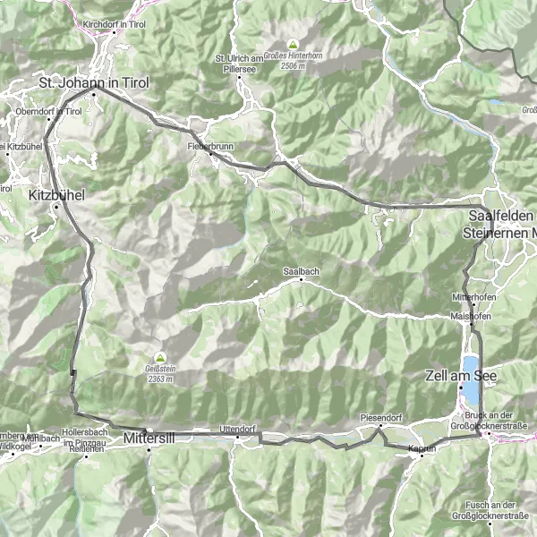 Karttaminiaatyyri "Kitzbühel - Fieberbrunn road loop" pyöräilyinspiraatiosta alueella Tirol, Austria. Luotu Tarmacs.app pyöräilyreittisuunnittelijalla