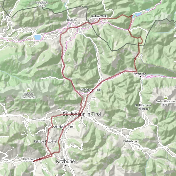 Miniatua del mapa de inspiración ciclista "Ruta de Grava Reit im Winkl" en Tirol, Austria. Generado por Tarmacs.app planificador de rutas ciclistas