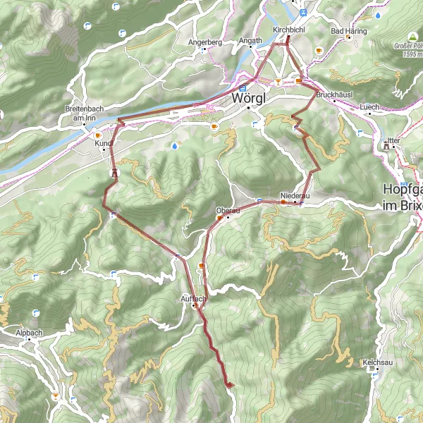Miniatua del mapa de inspiración ciclista "Aventura en Grava por Tirol" en Tirol, Austria. Generado por Tarmacs.app planificador de rutas ciclistas