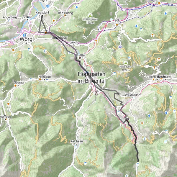 Karten-Miniaturansicht der Radinspiration "Kleine Runde um Kirchbichl mit 782 m Anstieg und 48 km" in Tirol, Austria. Erstellt vom Tarmacs.app-Routenplaner für Radtouren