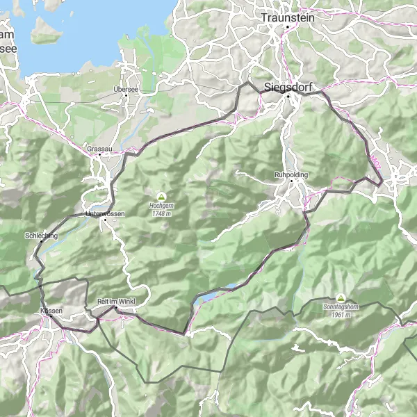 Mapa miniatúra "Cyklistická trasa Schleching - Kössen" cyklistická inšpirácia v Tirol, Austria. Vygenerované cyklistickým plánovačom trás Tarmacs.app