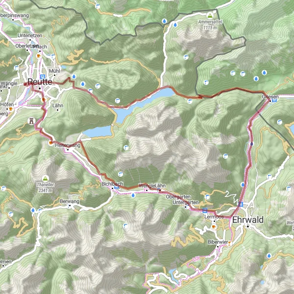 Kartminiatyr av "Grusvei Eventyr i Lechaschau" sykkelinspirasjon i Tirol, Austria. Generert av Tarmacs.app sykkelrutoplanlegger