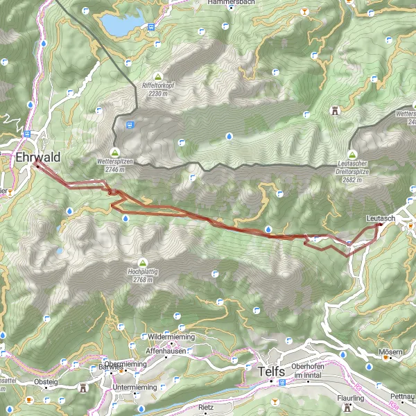 Karten-Miniaturansicht der Radinspiration "Leutasch - Kurze Gravel Tour durch die Berge" in Tirol, Austria. Erstellt vom Tarmacs.app-Routenplaner für Radtouren