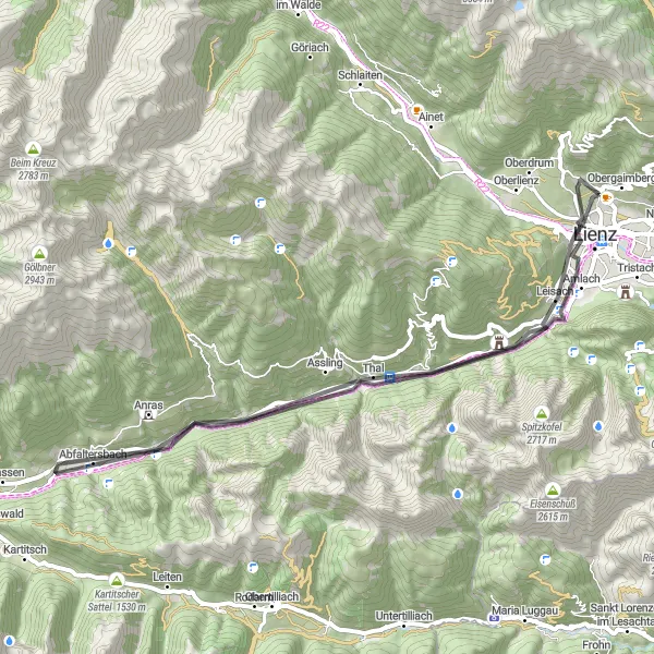 Map miniature of "Bergfried & Goggkreuz Adventure" cycling inspiration in Tirol, Austria. Generated by Tarmacs.app cycling route planner