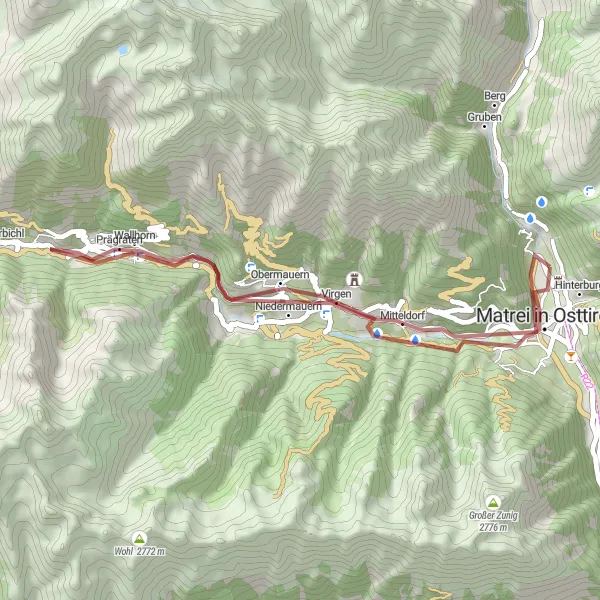 Miniaturní mapa "Trasa Virgen - Zedlach - Proßegg" inspirace pro cyklisty v oblasti Tirol, Austria. Vytvořeno pomocí plánovače tras Tarmacs.app