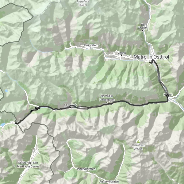 Miniaturní mapa "Trasa s výhledem na St. Jakob - Hopfgarten in Defereggen" inspirace pro cyklisty v oblasti Tirol, Austria. Vytvořeno pomocí plánovače tras Tarmacs.app