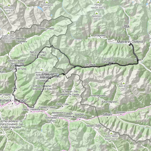 Zemljevid v pomanjšavi "Ultimativna alpska kolesarska pustolovščina" kolesarske inspiracije v Tirol, Austria. Generirano z načrtovalcem kolesarskih poti Tarmacs.app