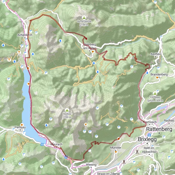 Miniatua del mapa de inspiración ciclista "Ruta Escénica de Grava en Tirol" en Tirol, Austria. Generado por Tarmacs.app planificador de rutas ciclistas