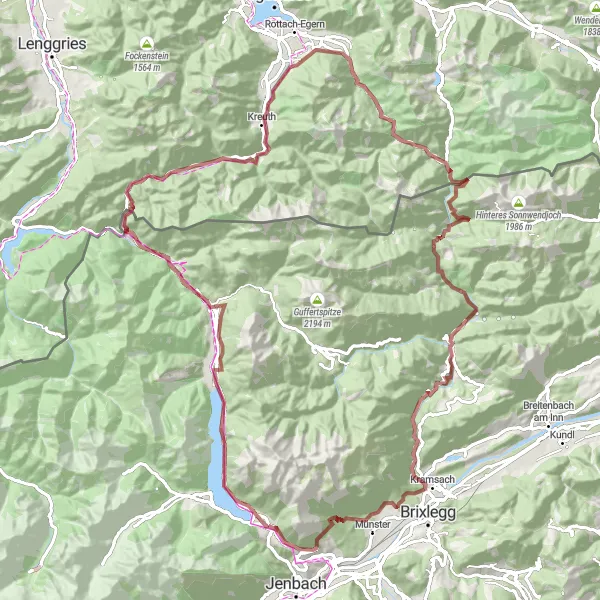 Miniatua del mapa de inspiración ciclista "Desafío Gravel en Kaiserklamm" en Tirol, Austria. Generado por Tarmacs.app planificador de rutas ciclistas
