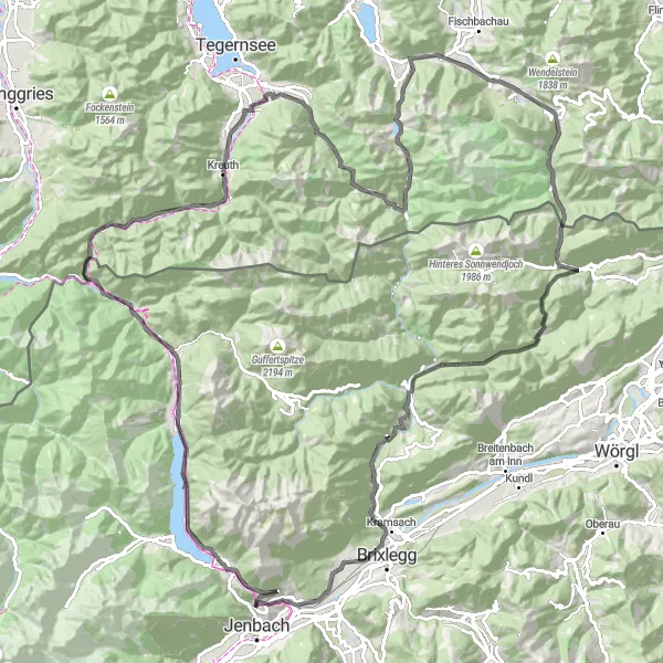 Mapa miniatúra "Cestný okruh cez Achenpass" cyklistická inšpirácia v Tirol, Austria. Vygenerované cyklistickým plánovačom trás Tarmacs.app