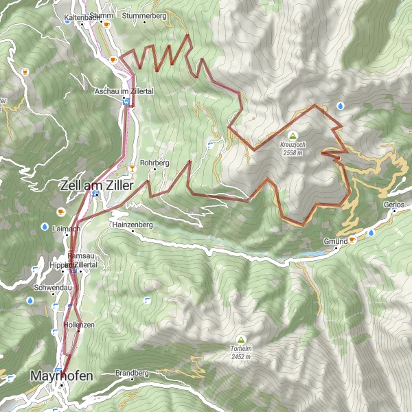 Zemljevid v pomanjšavi "Stummerberg and Wiesenalm Gravel Adventure" kolesarske inspiracije v Tirol, Austria. Generirano z načrtovalcem kolesarskih poti Tarmacs.app