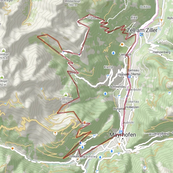 Miniatura mapy "Trasa gravelowa Finkenberg - Mösl - `s Gerennte - Schwendau" - trasy rowerowej w Tirol, Austria. Wygenerowane przez planer tras rowerowych Tarmacs.app