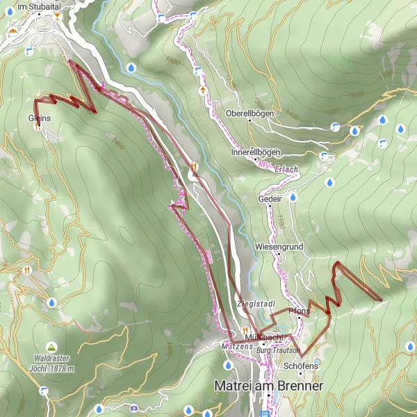 Kartminiatyr av "Pfons til Gleins" sykkelinspirasjon i Tirol, Austria. Generert av Tarmacs.app sykkelrutoplanlegger