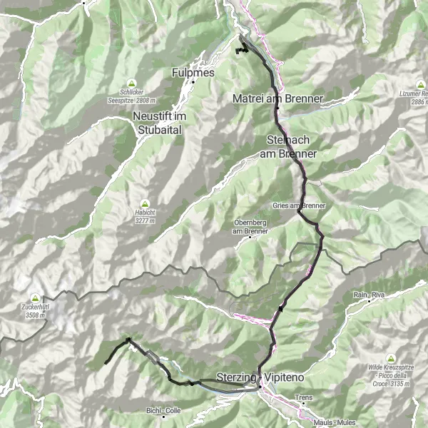 Kartminiatyr av "Matrei am Brenner Til Schönberg im Stubaital Road Rundtur" sykkelinspirasjon i Tirol, Austria. Generert av Tarmacs.app sykkelrutoplanlegger