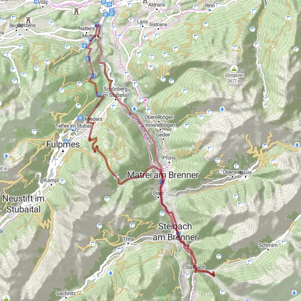 Mapa miniatúra "Do divočiny Tirolských lesov" cyklistická inšpirácia v Tirol, Austria. Vygenerované cyklistickým plánovačom trás Tarmacs.app