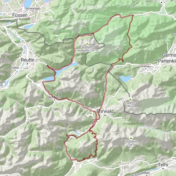 Miniature de la carte de l'inspiration cycliste "Tour de la Valée de Nassereith" dans la Tirol, Austria. Générée par le planificateur d'itinéraire cycliste Tarmacs.app