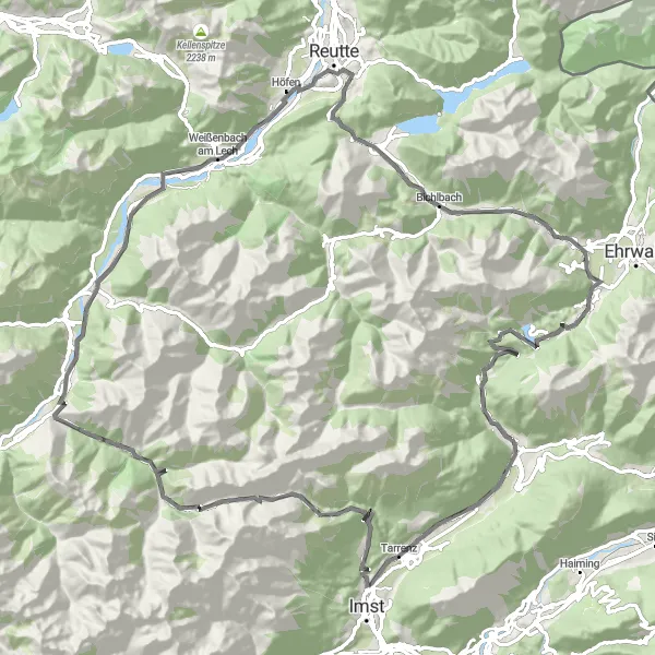 Miniatuurkaart van de fietsinspiratie "Tirol Hoogtepunten Route" in Tirol, Austria. Gemaakt door de Tarmacs.app fietsrouteplanner