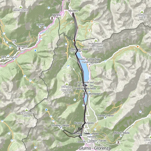 Miniatua del mapa de inspiración ciclista "Ruta de los lagos alpinos" en Tirol, Austria. Generado por Tarmacs.app planificador de rutas ciclistas