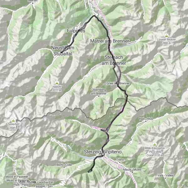 Kartminiatyr av "Stubaital-Rundfahrt" sykkelinspirasjon i Tirol, Austria. Generert av Tarmacs.app sykkelrutoplanlegger
