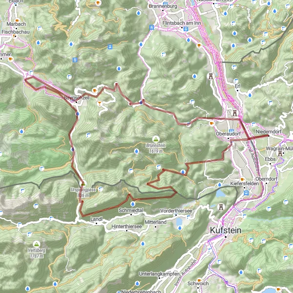 Map miniature of "Gravel Adventure in the Austrian Alps" cycling inspiration in Tirol, Austria. Generated by Tarmacs.app cycling route planner