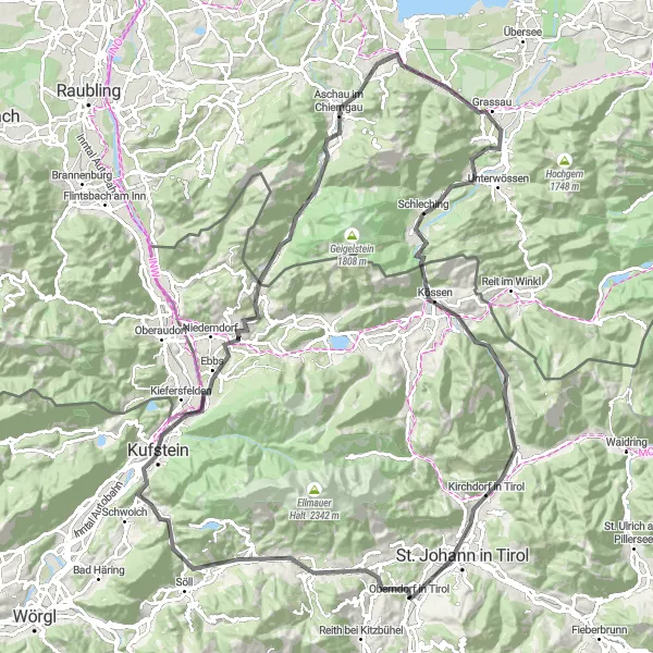 Karten-Miniaturansicht der Radinspiration "Kufstein und Chiemsee Rundtour" in Tirol, Austria. Erstellt vom Tarmacs.app-Routenplaner für Radtouren