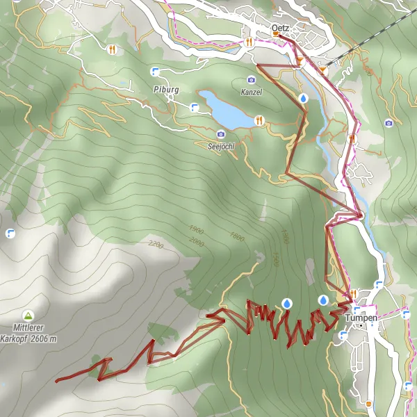 Karten-Miniaturansicht der Radinspiration "Alpine Seen und Wasserfälle Gravel Rundtour" in Tirol, Austria. Erstellt vom Tarmacs.app-Routenplaner für Radtouren
