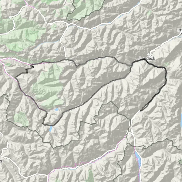 Mapa miniatúra "Náročný okruh smerom na Ischgl" cyklistická inšpirácia v Tirol, Austria. Vygenerované cyklistickým plánovačom trás Tarmacs.app