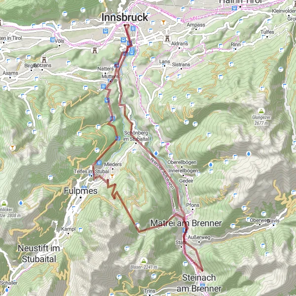 Miniature de la carte de l'inspiration cycliste "Aventure gravel dans les Alpes autrichiennes" dans la Tirol, Austria. Générée par le planificateur d'itinéraire cycliste Tarmacs.app