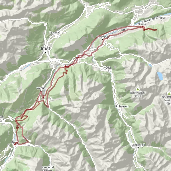 Map miniature of "Prutz to Burg Laudegg Gravel Adventure" cycling inspiration in Tirol, Austria. Generated by Tarmacs.app cycling route planner