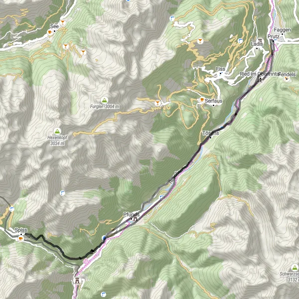 Kartminiatyr av "Faggen til Burg Laudegg Road Sykkeltur" sykkelinspirasjon i Tirol, Austria. Generert av Tarmacs.app sykkelrutoplanlegger