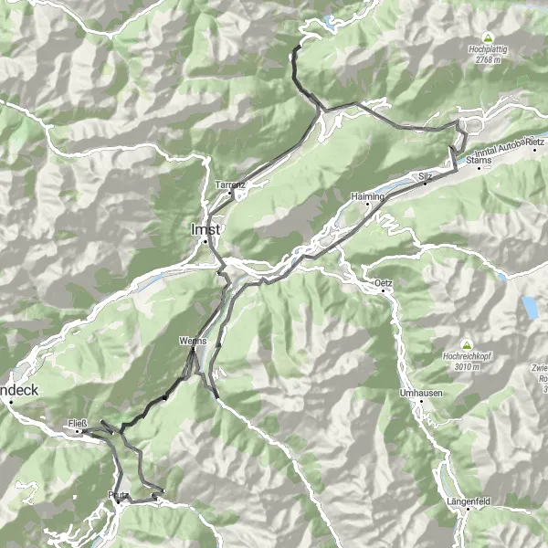 Map miniature of "Prutz to Burg Laudegg Loop" cycling inspiration in Tirol, Austria. Generated by Tarmacs.app cycling route planner