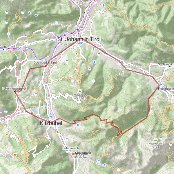 Miniatua del mapa de inspiración ciclista "Ruta de Aventura en Grava" en Tirol, Austria. Generado por Tarmacs.app planificador de rutas ciclistas