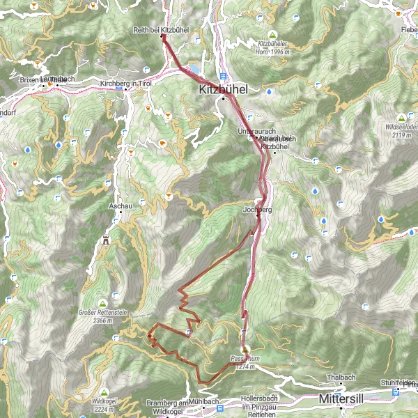 Karttaminiaatyyri "Schwarzsee - Kitzbühel Route" pyöräilyinspiraatiosta alueella Tirol, Austria. Luotu Tarmacs.app pyöräilyreittisuunnittelijalla