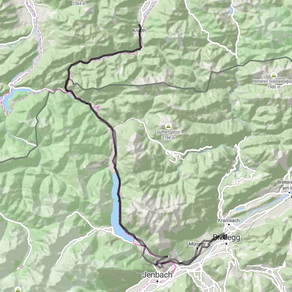 Map miniature of "Achensee Road Adventure" cycling inspiration in Tirol, Austria. Generated by Tarmacs.app cycling route planner